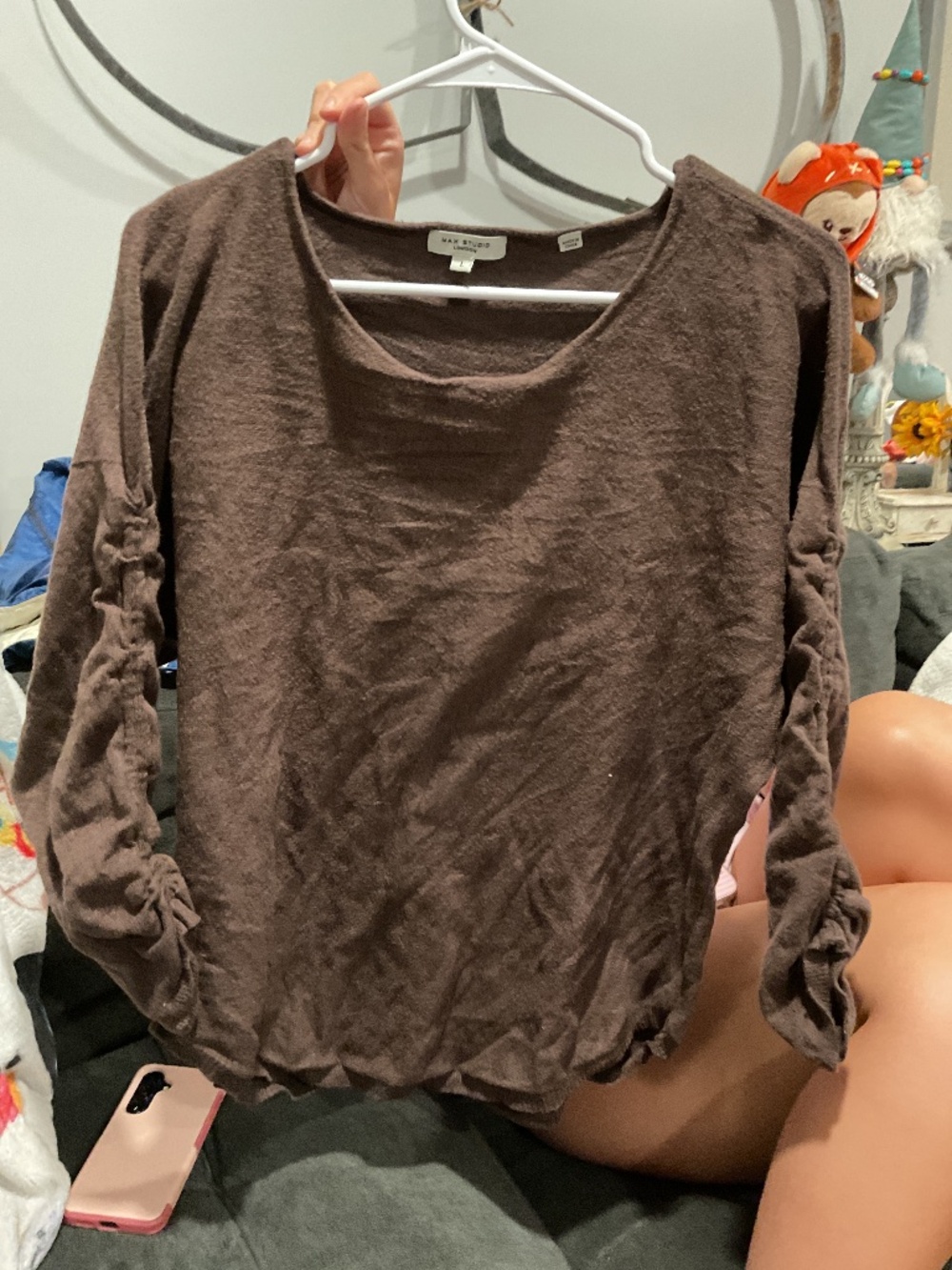Max Studio Brown Roof Sleeve Lightweight Sweater